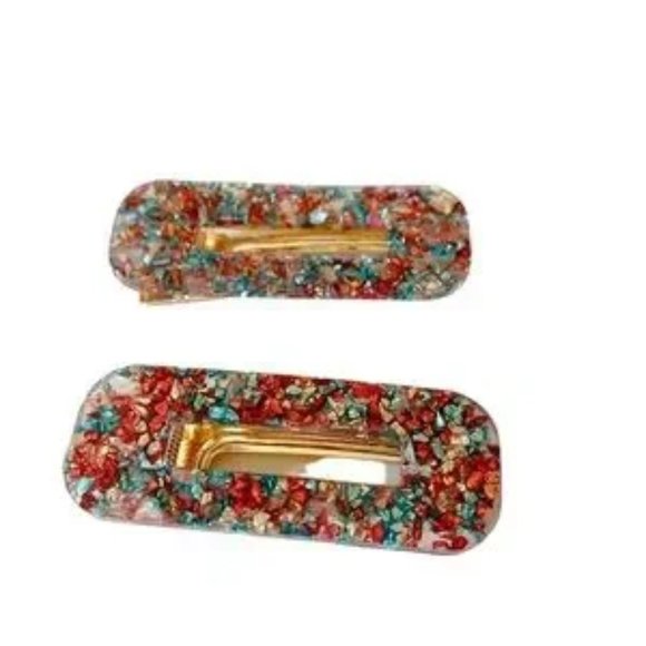 Handcrafted Multi-Color Glitter Glass Hair Barrettes Set of Resin Accessories - Picture 3 of 5
